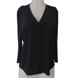 Kathie Lee Collection Business Casual Vacation Button Up Black Blouse Large